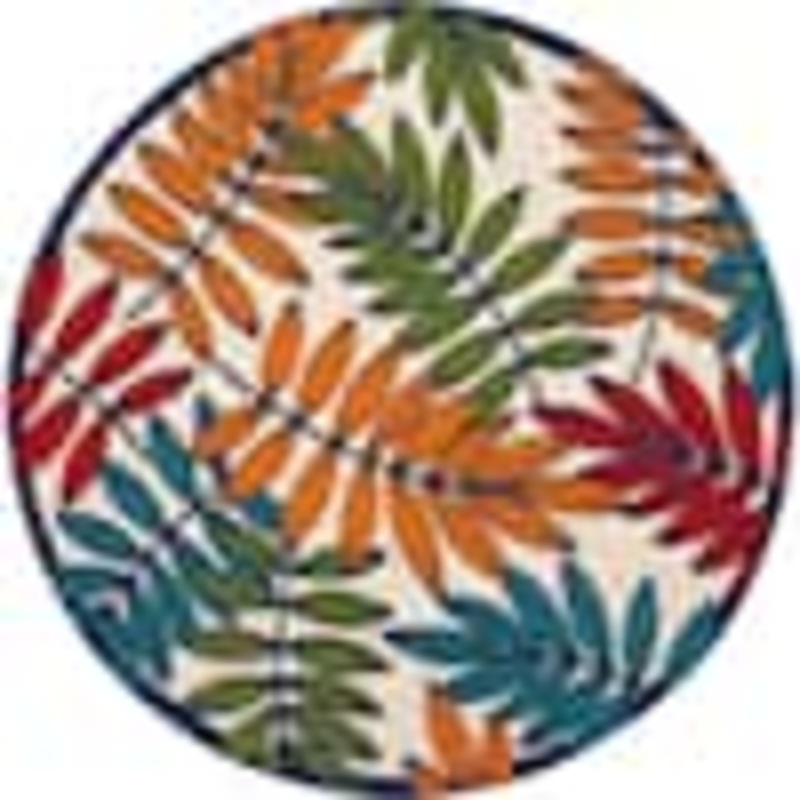 Nourison Aloha Multicolor 5 ft. x 5 ft. Round Floral Contemporary Indoor/Outdoor Patio Area Rug 087034
